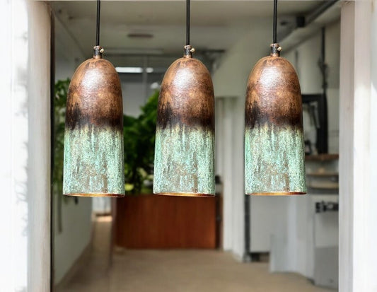 Set Of 3 Oxidized Copper Pendant Lights