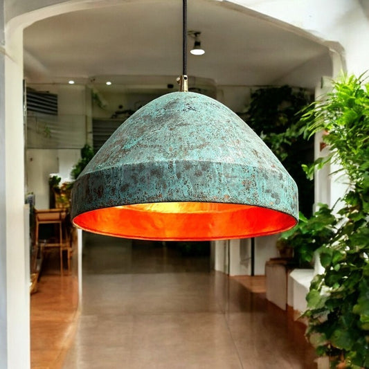 Handmade Green Patina Copper Pendant Light