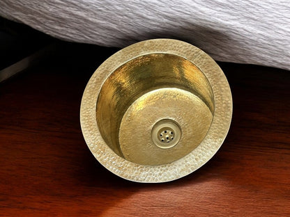 Hammered Unlacquered Brass Round Bar Sink including drain