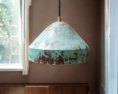 Handmade Green Patina Copper Pendant Light