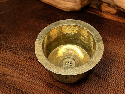 Hammered Unlacquered Brass Round Bar Sink including drain