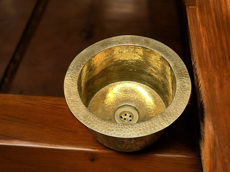 Hammered Unlacquered Brass Round Bar Sink including drain