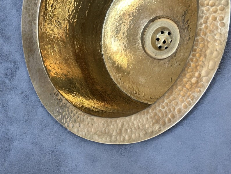 Hammered Unlacquered Brass Round Bar Sink including drain