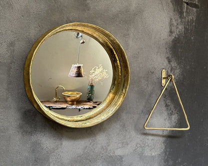 Round Brass Wall Mirror, Antique Brass Mirror Frame.