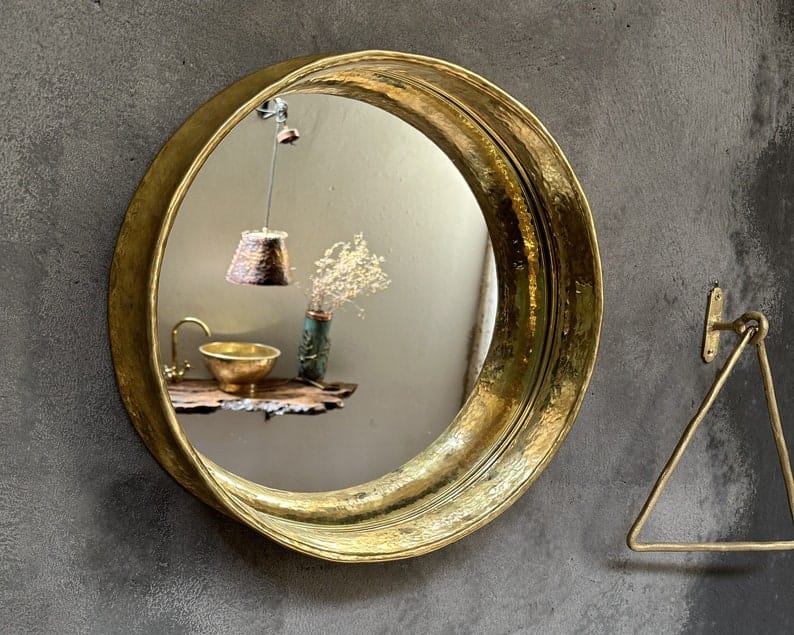 Round Brass Wall Mirror, Antique Brass Mirror Frame.