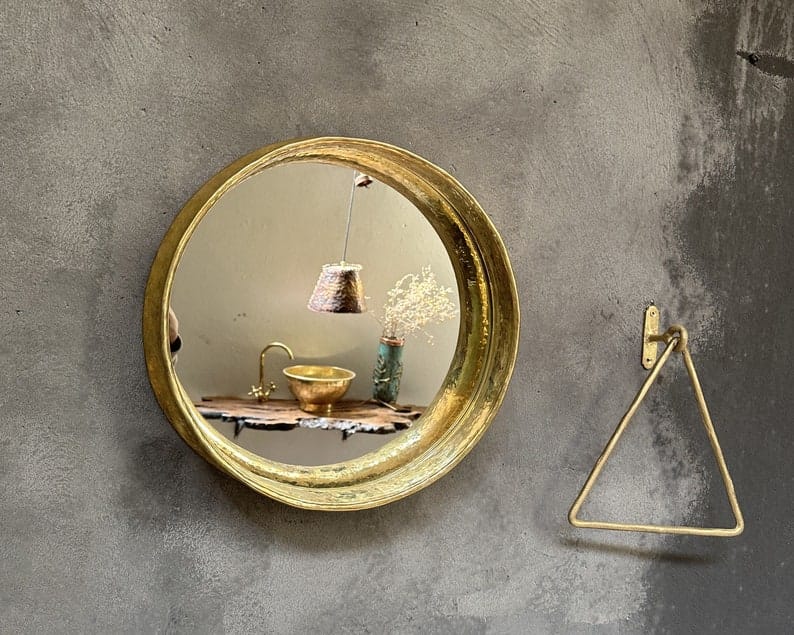 Round Brass Wall Mirror, Antique Brass Mirror Frame.