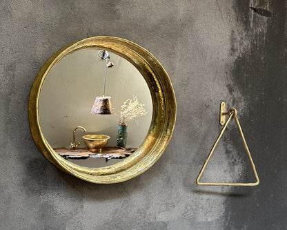 Round Brass Wall Mirror, Antique Brass Mirror Frame.