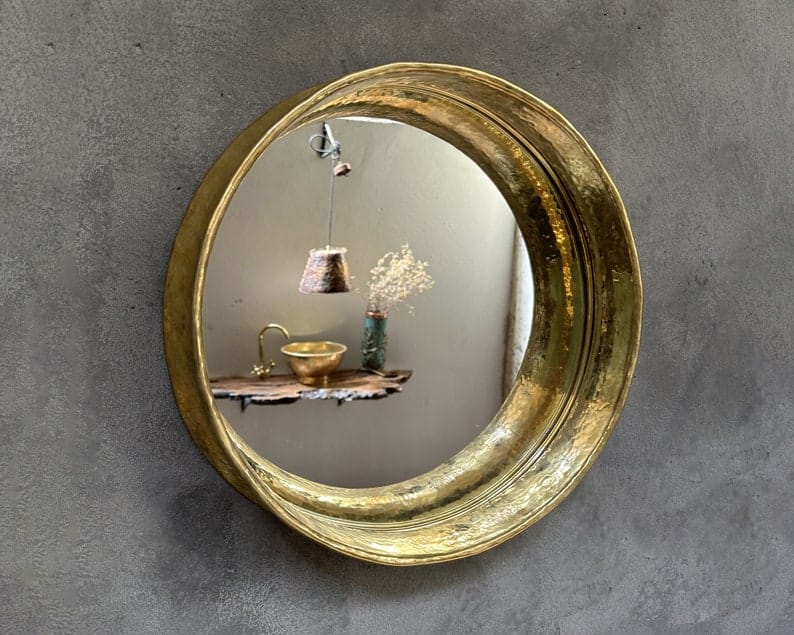 Round Brass Wall Mirror, Antique Brass Mirror Frame.