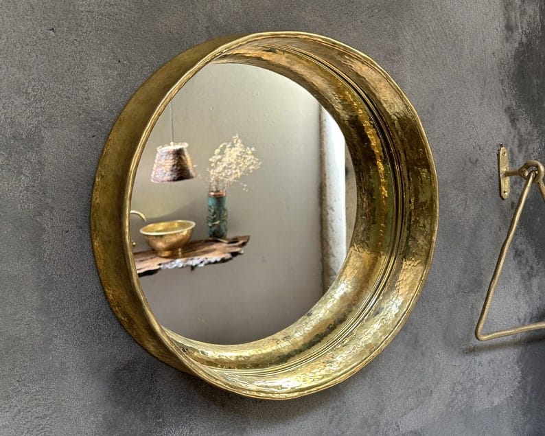 Round Brass Wall Mirror, Antique Brass Mirror Frame.