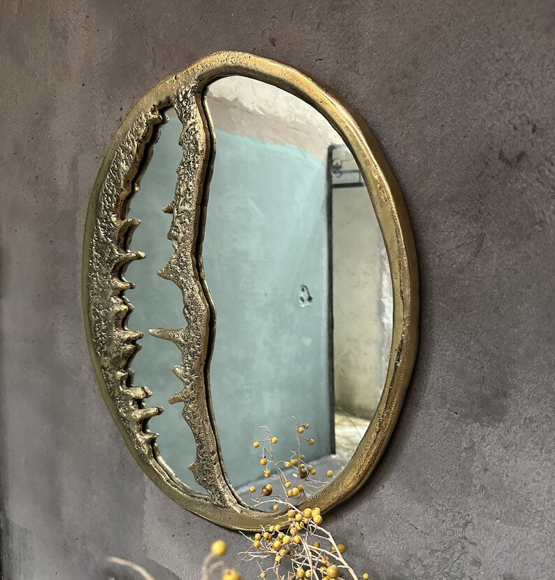 Solid Brass Round Wall Mirror , Round Brass Bathroom Mirror