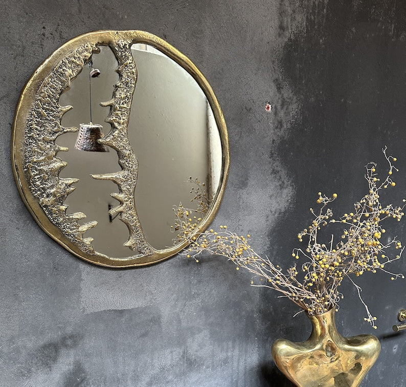 Solid Brass Round Wall Mirror , Round Brass Bathroom Mirror