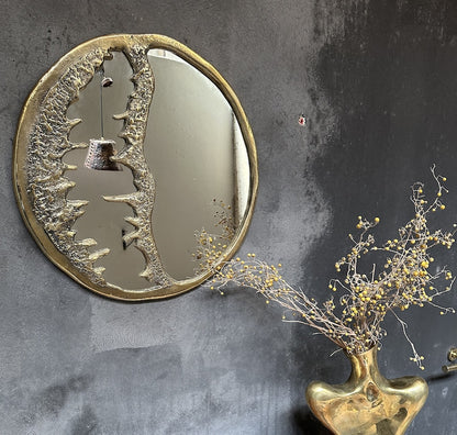 Solid Brass Round Wall Mirror , Round Brass Bathroom Mirror