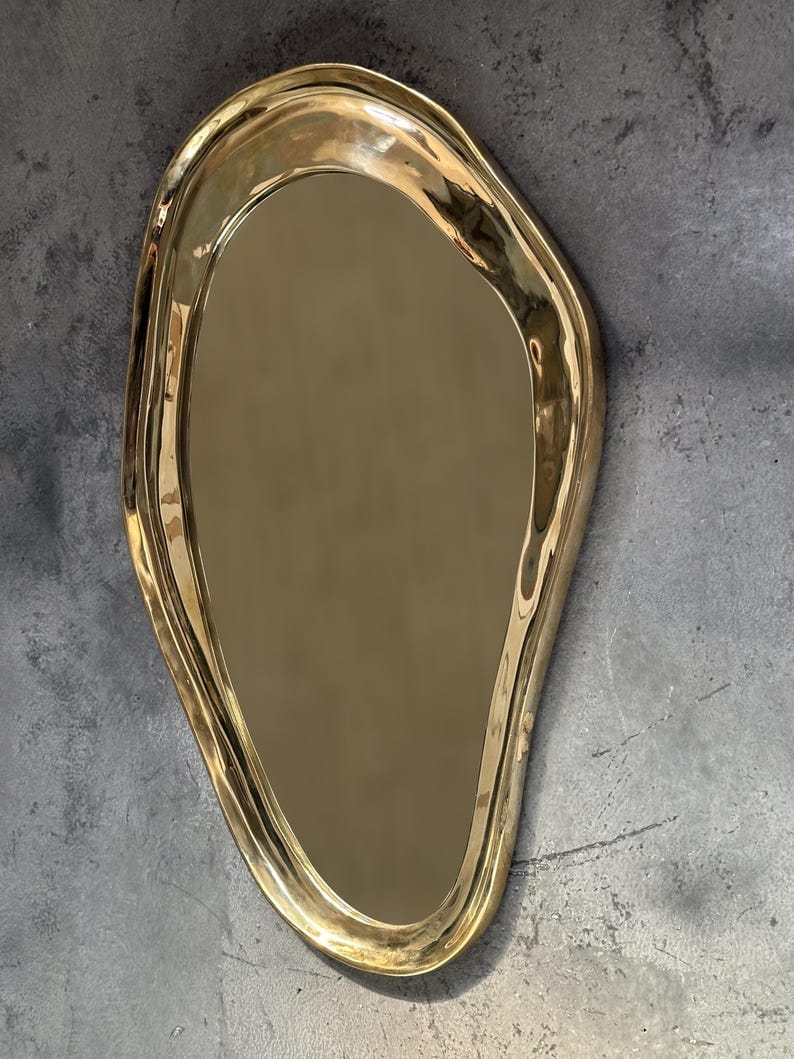 Brass Full-Length Wall Mirror, Curved Bathroom Mirror, Wall Mounted Mirror