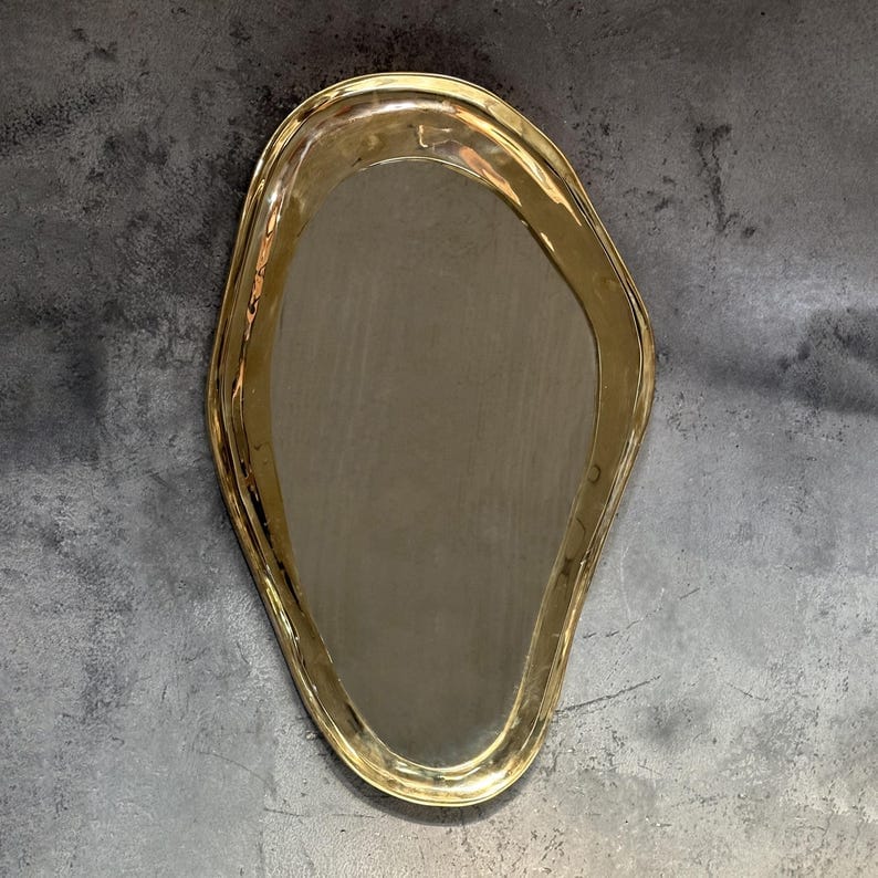 Brass Full-Length Wall Mirror, Curved Bathroom Mirror, Wall Mounted Mirror