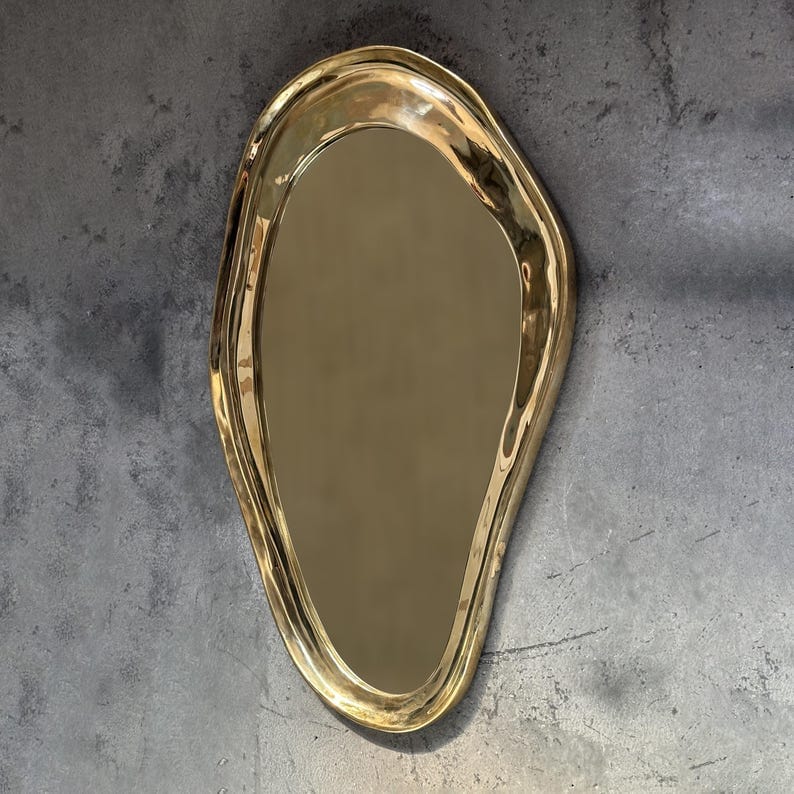 Brass Full-Length Wall Mirror, Curved Bathroom Mirror, Wall Mounted Mirror