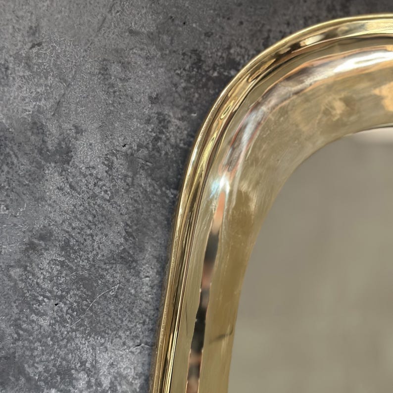 Brass Full-Length Wall Mirror, Curved Bathroom Mirror, Wall Mounted Mirror