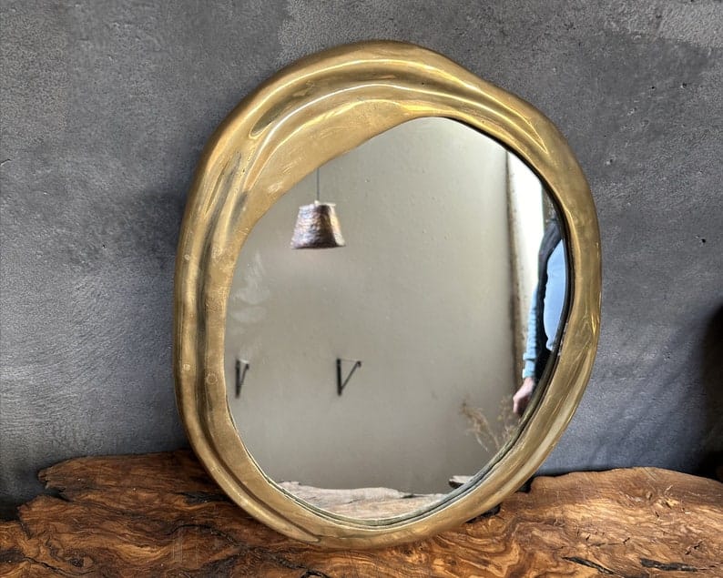 Vintage Brass Wall Mirror, Unlacquered Brass Wall Mirror