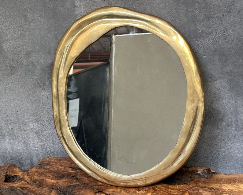 Vintage Brass Wall Mirror, Unlacquered Brass Wall Mirror