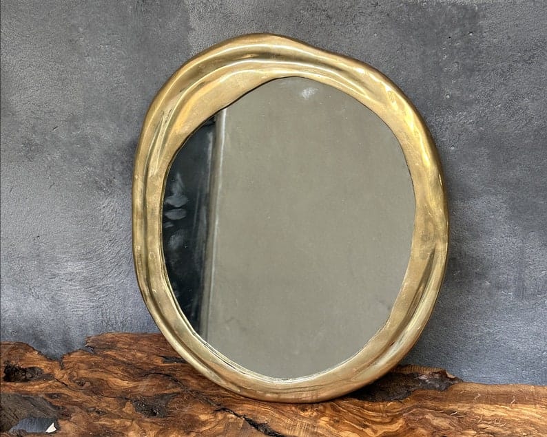 Vintage Brass Wall Mirror, Unlacquered Brass Wall Mirror