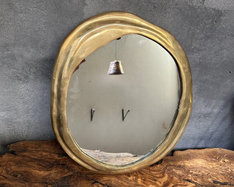 Vintage Brass Wall Mirror, Unlacquered Brass Wall Mirror