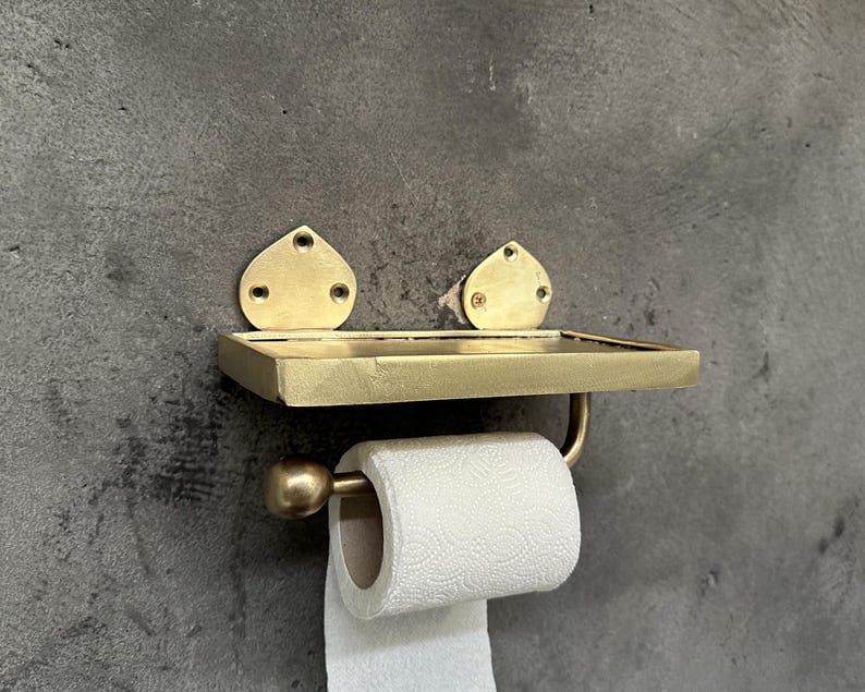 Handcrafted Unlacquered Brass Wall-Mounted Toilet Roll Holder