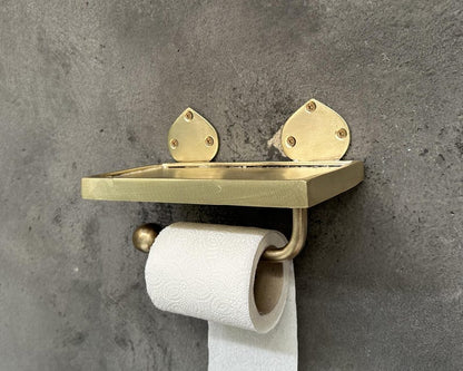 Handcrafted Unlacquered Brass Wall-Mounted Toilet Roll Holder