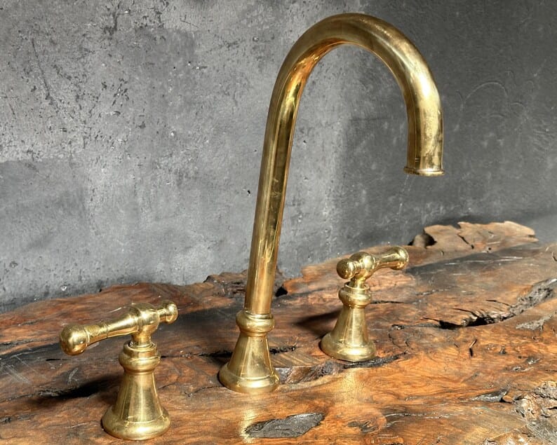 3 Hole Unlacquered Brass Bathroom Faucet