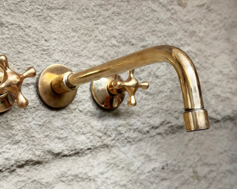 Unlacquered Brass Wall Mount Bathroom Faucet