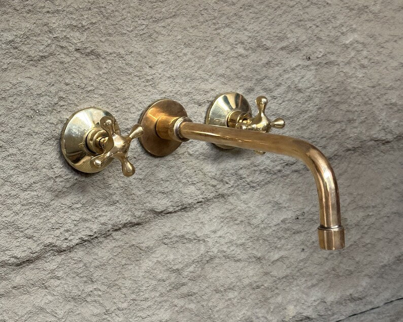 Unlacquered Brass Wall Mount Bathroom Faucet