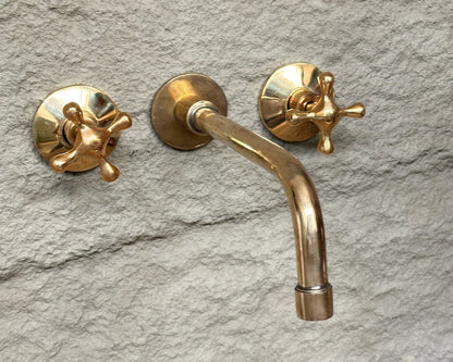 Unlacquered Brass Wall Mount Bathroom Faucet