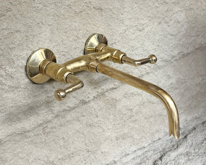 Solid Brass Wall Mount Bathroom Faucet With Lever Handles