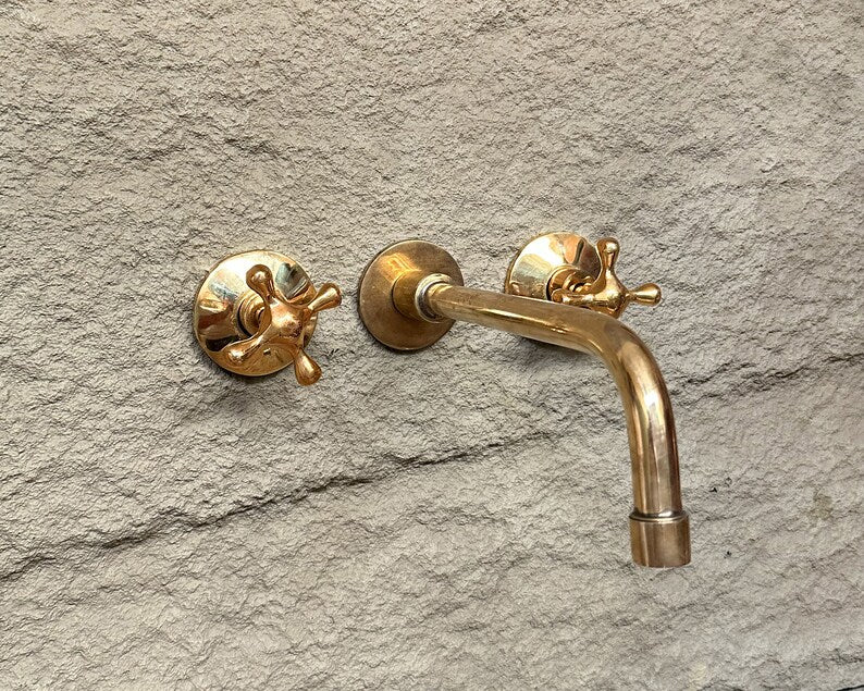 Unlacquered Brass Wall Mount Bathroom Faucet