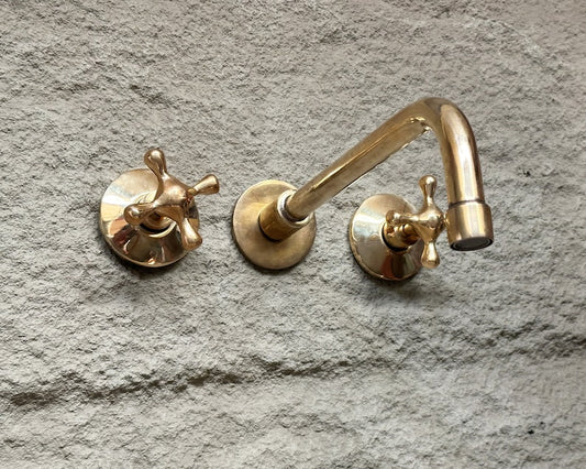 Unlacquered Brass Wall Mount Bathroom Faucet