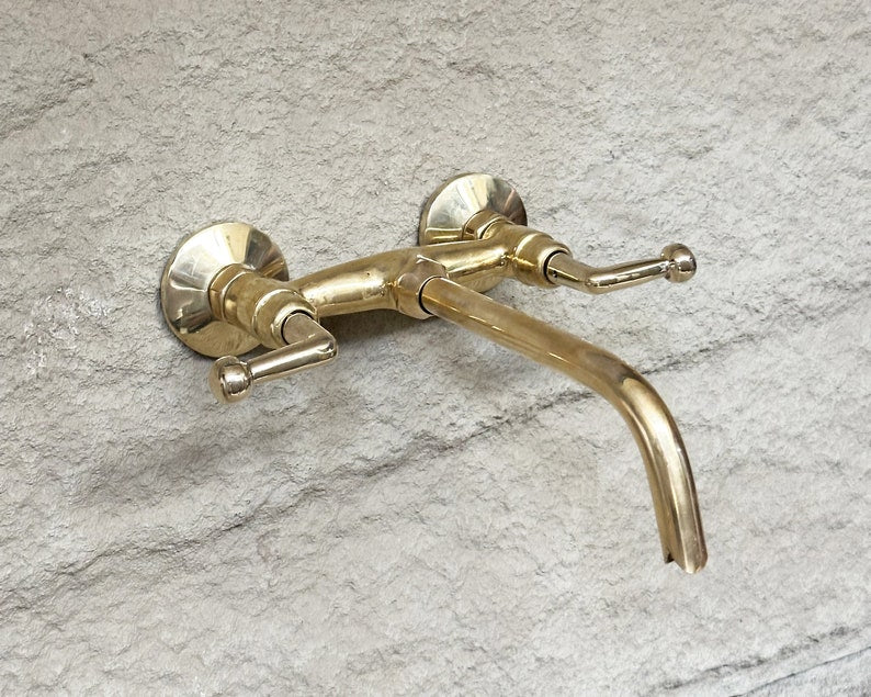 Solid Brass Wall Mount Bathroom Faucet With Lever Handles