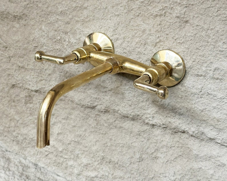 Solid Brass Wall Mount Bathroom Faucet With Lever Handles