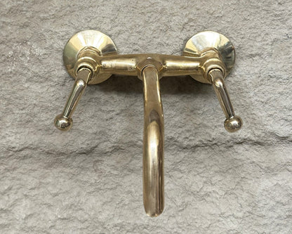 Solid Brass Wall Mount Bathroom Faucet With Lever Handles