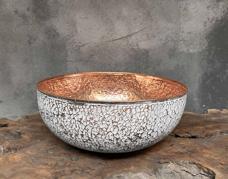 White Hammered Copper Wash Basin