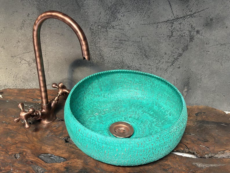 Handmade Turquoise Patina Copper Sink