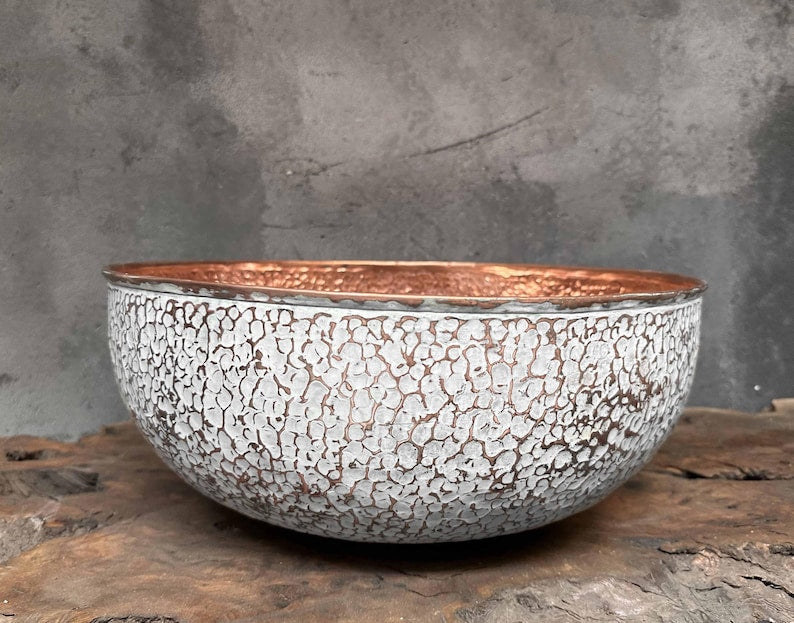 White Hammered Copper Wash Basin