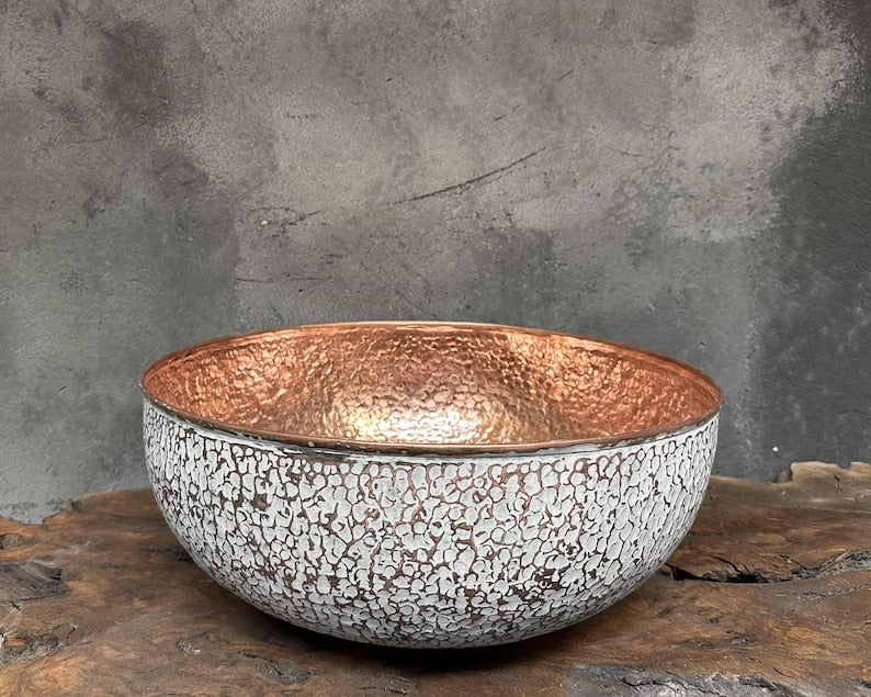 White Hammered Copper Wash Basin