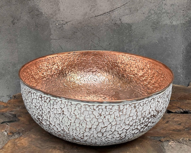 White Hammered Copper Wash Basin