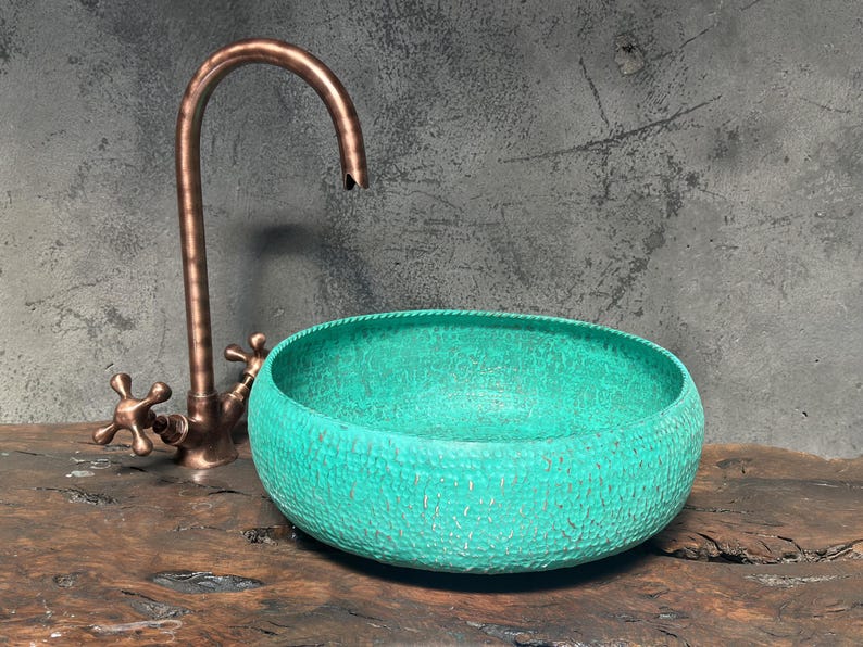 Handmade Turquoise Patina Copper Sink