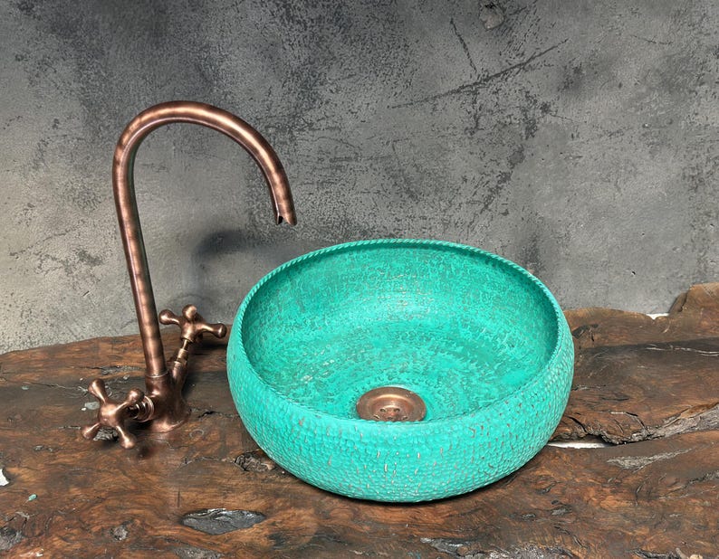 Handmade Turquoise Patina Copper Sink